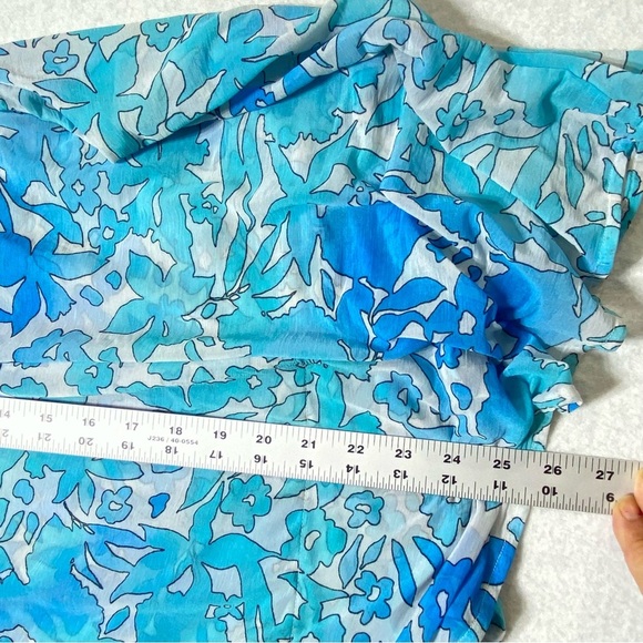 Jennifer Lopez Blouse Women's L Blue Floral Semi Sheer Kimono Sleeves Flowy Top - Picture 11 of 12